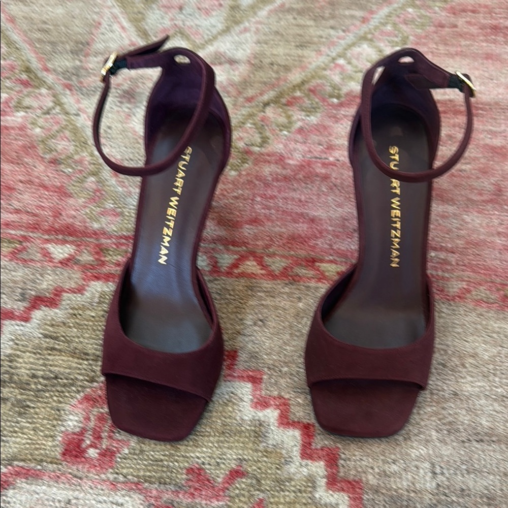 Stuart Weitzman Burgundy Suede Ankle Strap 3” Heels - new/worn once